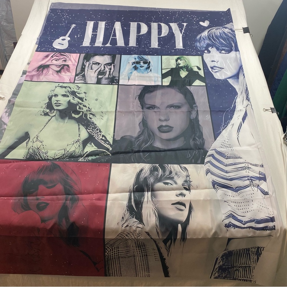 Taylor Swift Happy Birthday Banner Artistic Graphic Blanket with Portraits - Picture 4 of 4